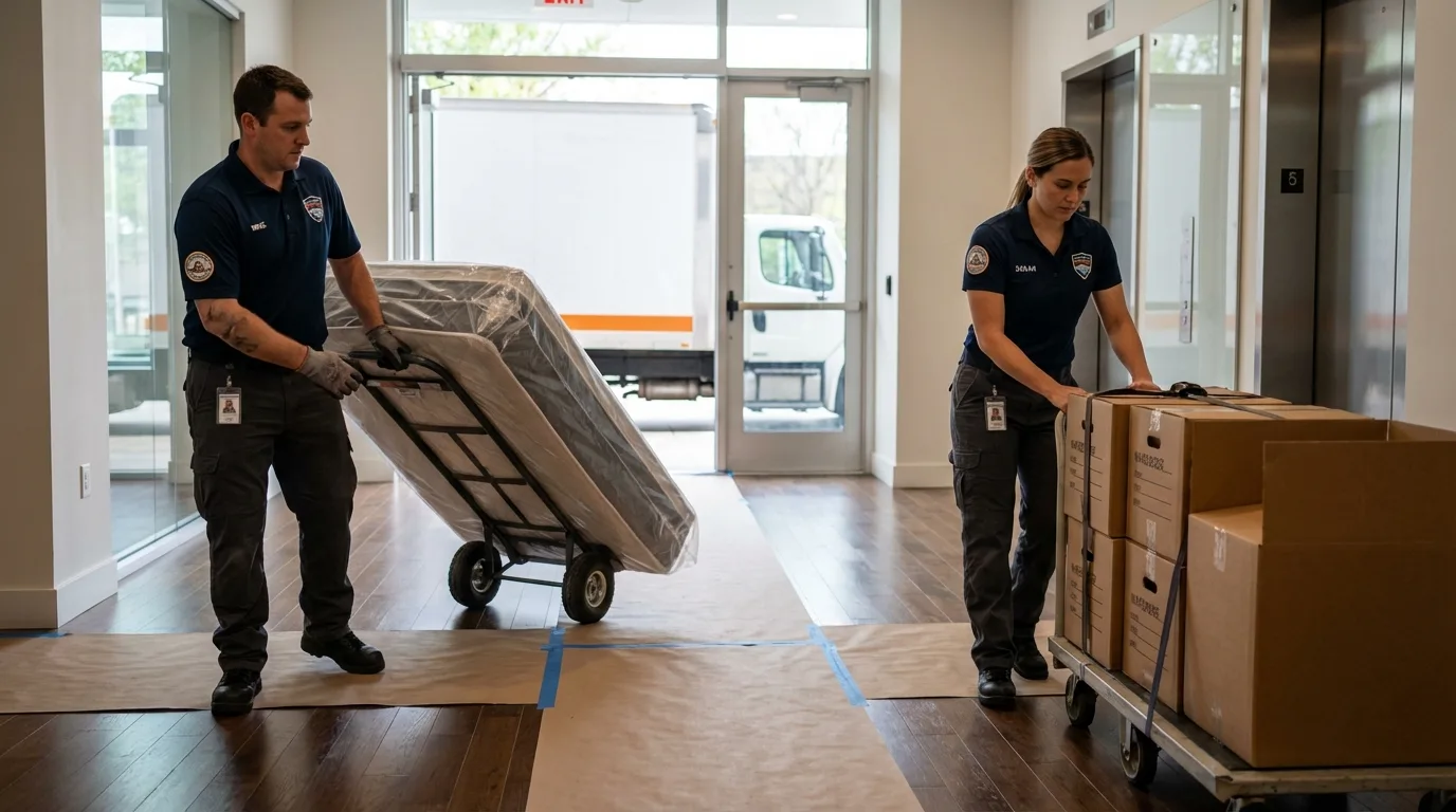 Professional apartment movers loading elevator in Terra Alta, WV